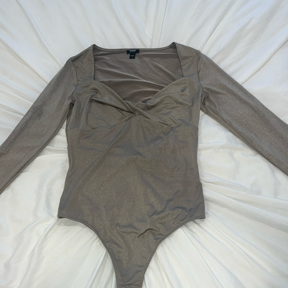 EXPRESS GOLD BODYCON BODYSUIT WITH TWIST TOP